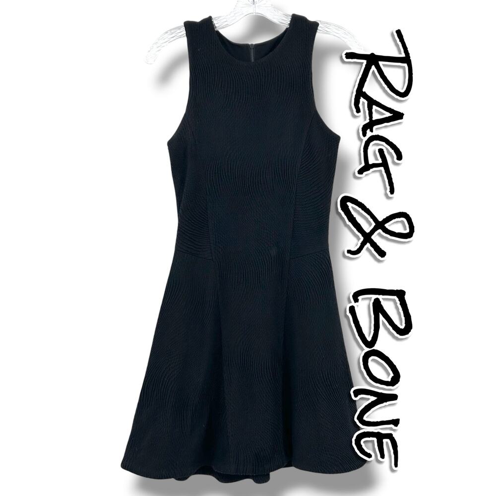Rag & Bone Geneva Dress XS Black Textured Peplum Fit & Flare Mini Trendy LBD